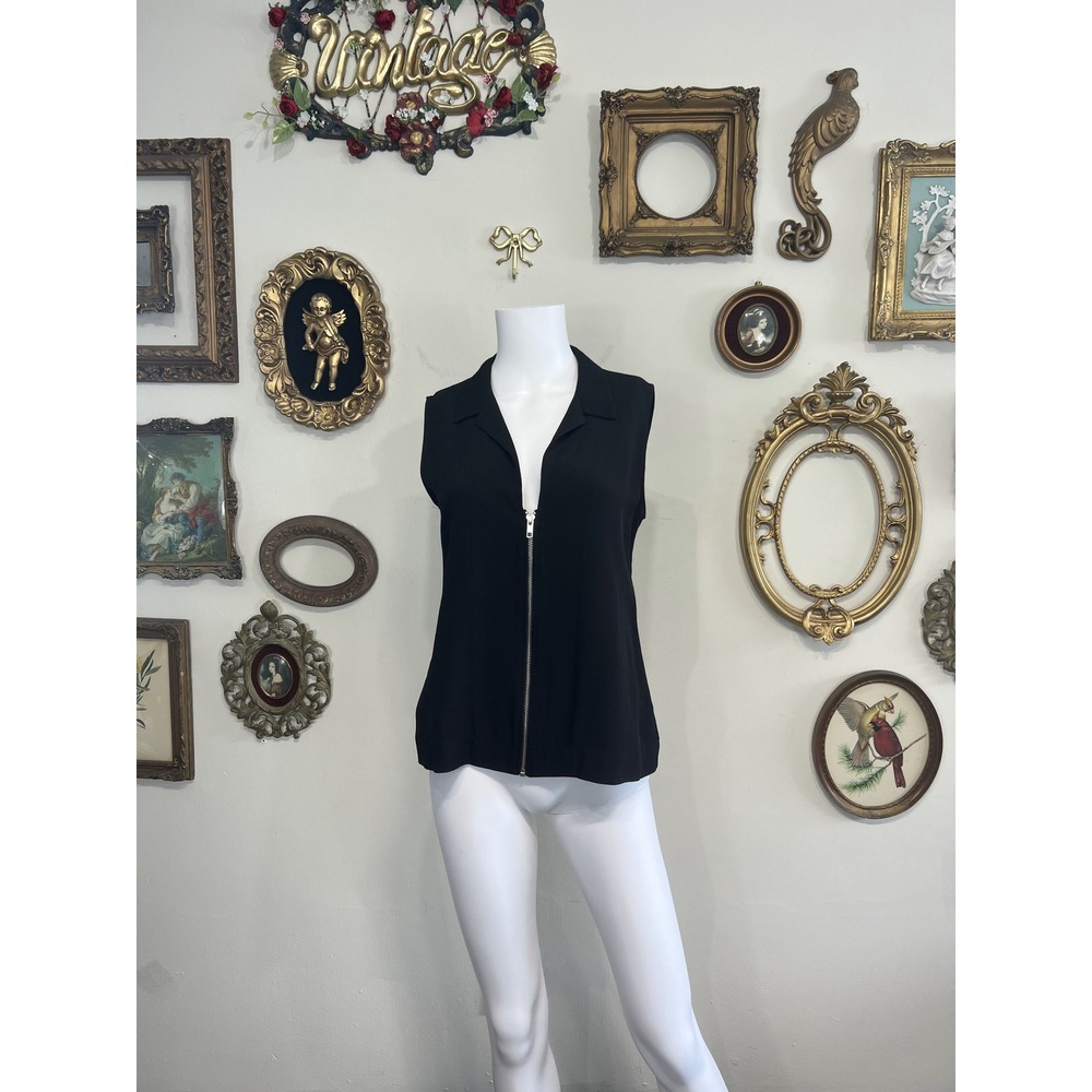Ganni Black Sleeveless Zip Front Collared Vest Top S